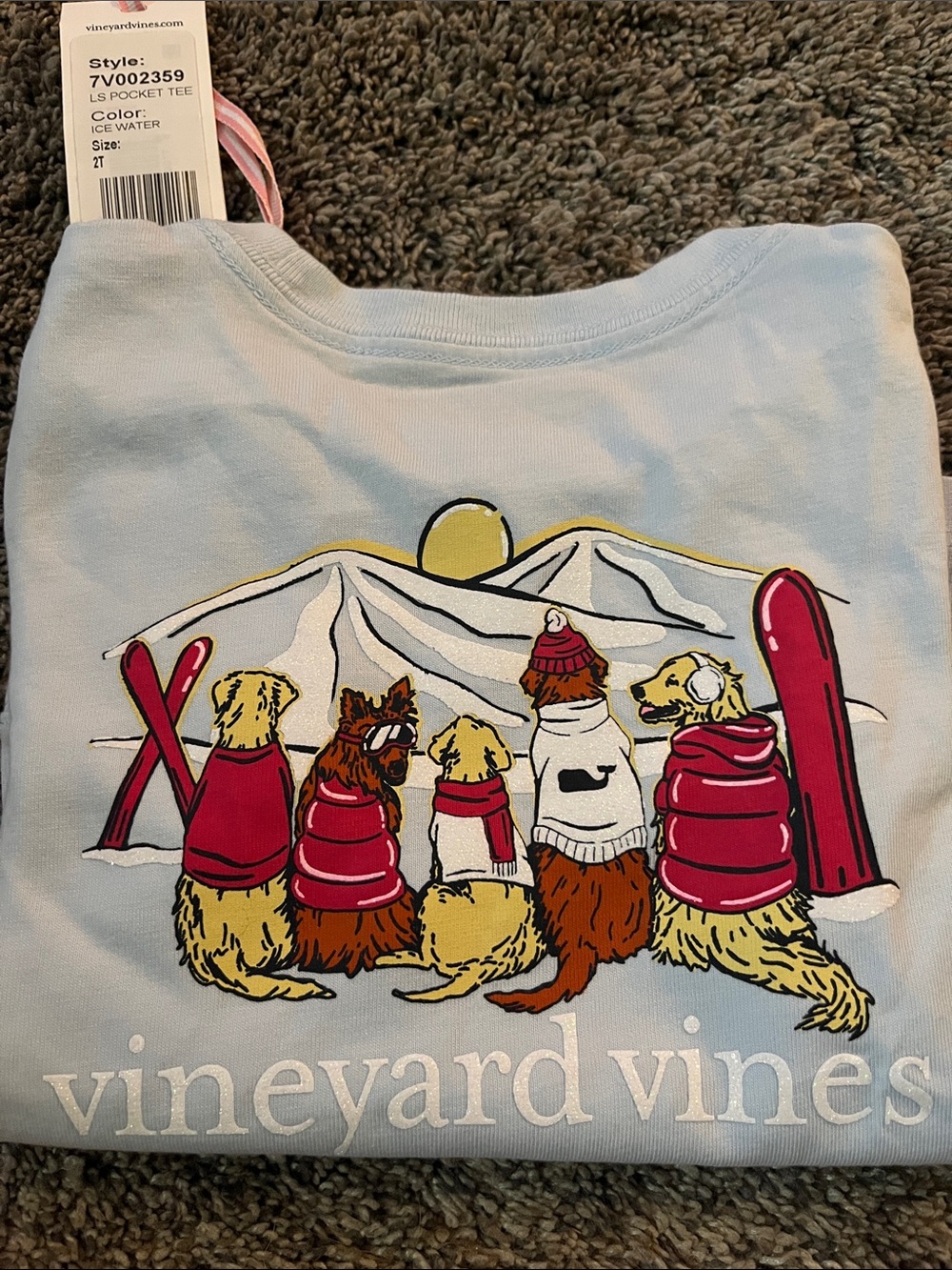 Vineyard Vines Light Blue Long-Sleeve Tee with Ski Dogs!  Cute! 2T girls. New.